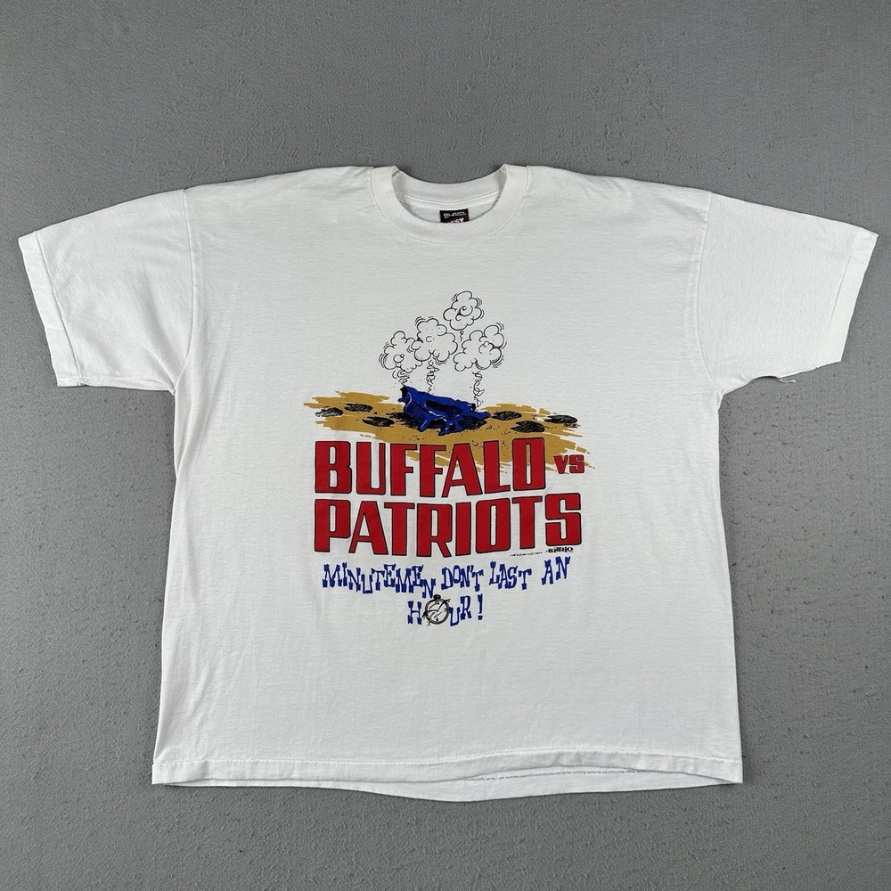Vtg 90s Buffalo Bills T Shirt Men's 2XL Minutemen Don't Last An Hour Football
